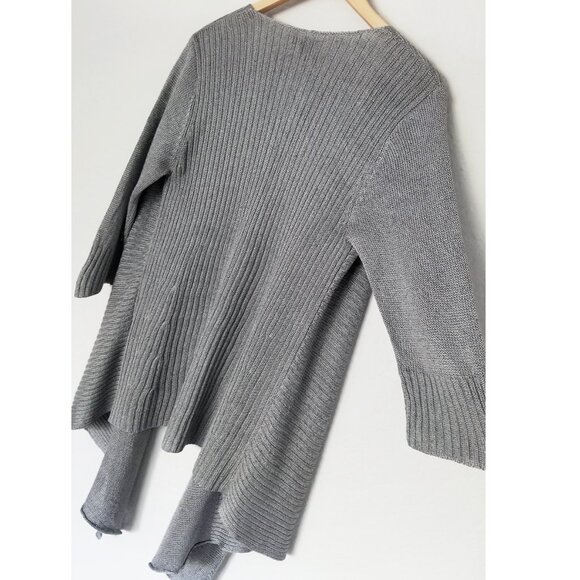 Eileen Fisher Linen Silk Blend Rib Knit Open Front Waterfall‎ Cardigan M Gray - Picture 10 of 16